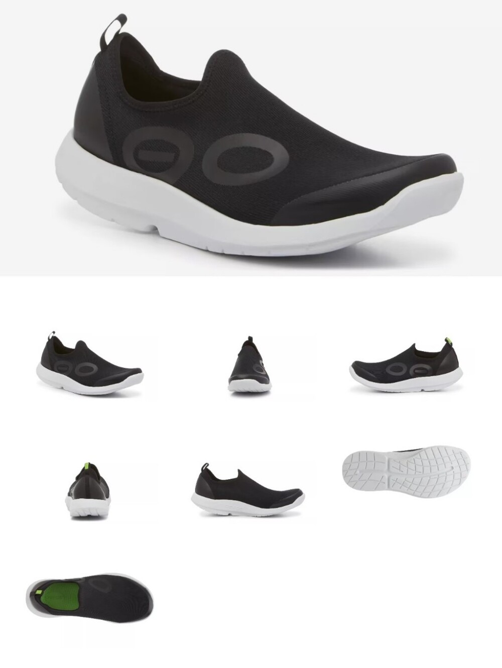 OOFOS Women's Black Slip-On Athletic Shoes with White Sole
